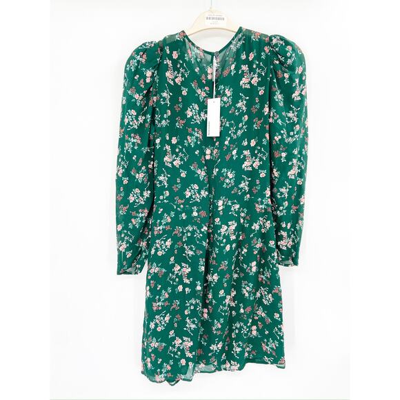 Reformation Juni Emilia Green Floral Print Long Sleeve Mini Dress Size 10 NWT - Picture 6 of 8
